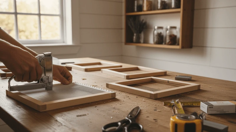 A DIY mould and deckle frame built from timber and window screen